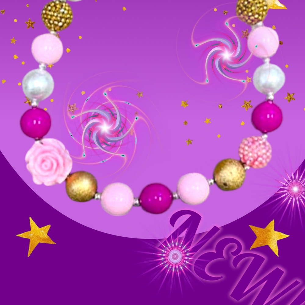 Pink and Gold Kids Beaded Necklace